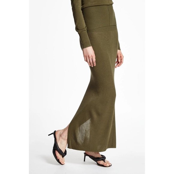 PETER DO Other - Peter Do Rib Knit Maxi Skirt Olive Green Back Vent